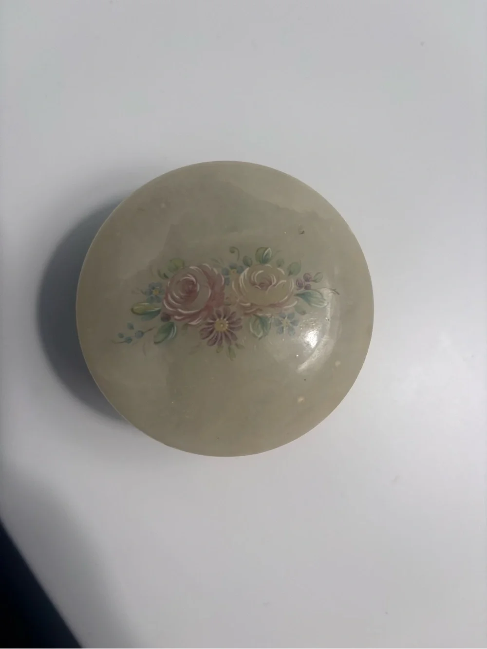 Floral Alabaster Jewelry Box in Cream and Pastel Pink